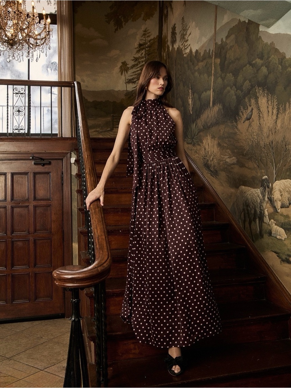 Rosiel Ruched Maxi Dress Polka Dot- Burg/pink